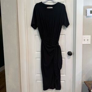 Free People Beach Black Wrap Dress Midi Short Sleeve NWOT S
